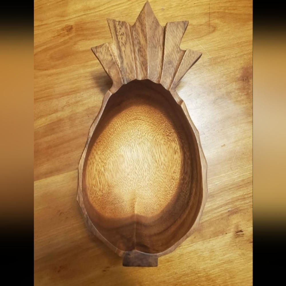 Vintage Wooden Monkeypod Pineapple Shaped Bowl